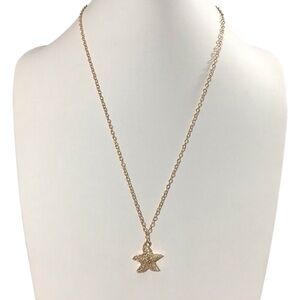 J. Crew Puffed Starfish Necklace Coastal Gold Chain Faux Gems Fashion Jewelry